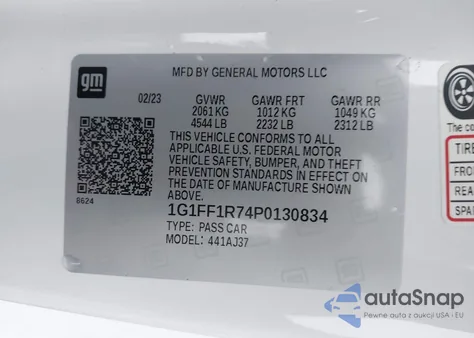 2023 Chevrolet Camaro Rwd 1Ss z USA, uszkodzony, nr VIN 1G1FF1R74P0130834